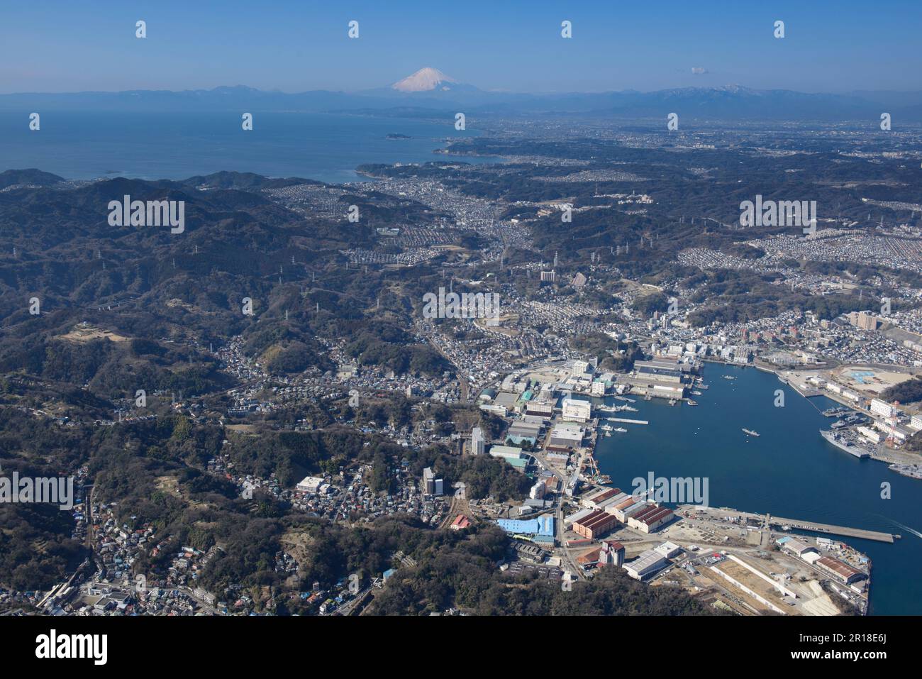 Stazione Taura ripresa aerea dal Monte Est Fuji, zona di Enoshima Foto Stock