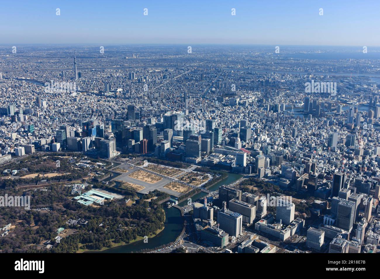 Ripresa aerea dalla stazione di Tokyo dalla zona di Southern Side Skytree, Kinshicho, Kiba Foto Stock
