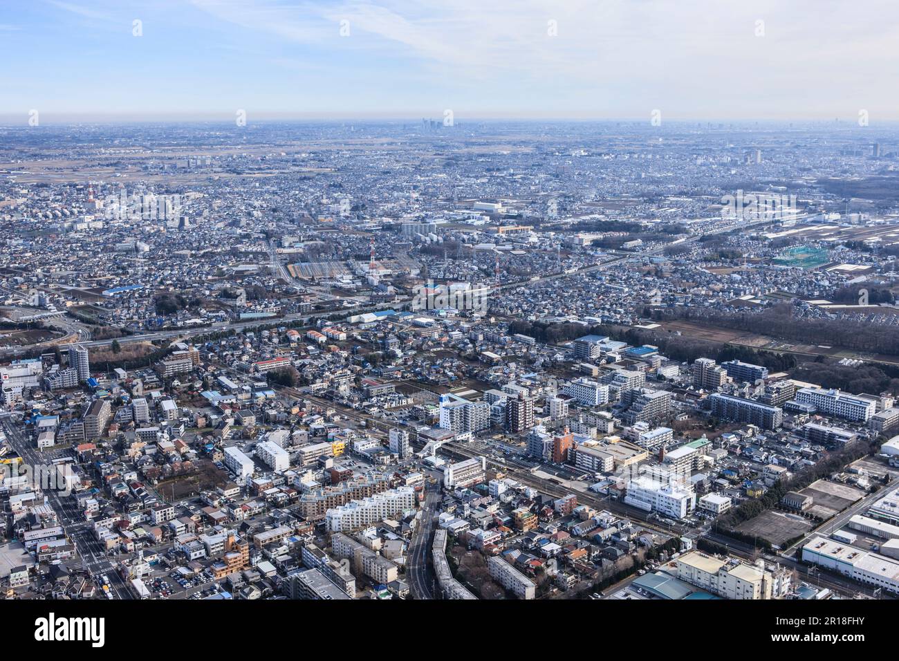 Stazione Minami Otsuka ripresa aerea dal lato ovest verso Saitama Shin-toshin direzione Foto Stock