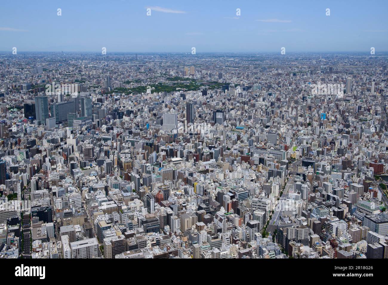 Bakurocho, Bakuro-Yokoyama, vista aerea di higashi-nihonbashi dal lato sud verso Ueno Park Foto Stock