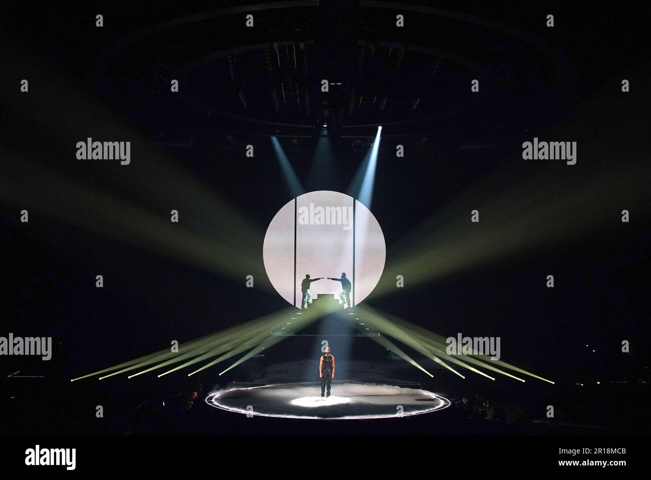 L'italiano Marco Mengoni durante le prove di vestito per la finale dell'Eurovision Song Contest alla M&S Bank Arena di Liverpool. Data immagine: Venerdì 12 maggio 2023. Foto Stock