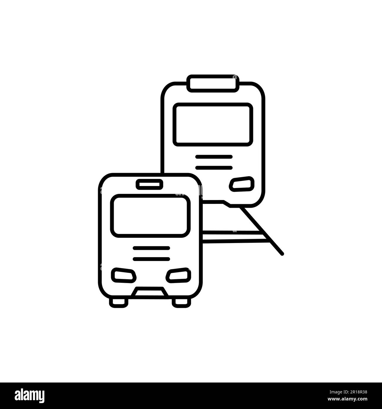 Icona anteriore treno e autobus, treno, tram, tram viaggio simbolo icona in pieno nero forma piatta glyph icona, isolato su sfondo bianco Illustrazione Vettoriale