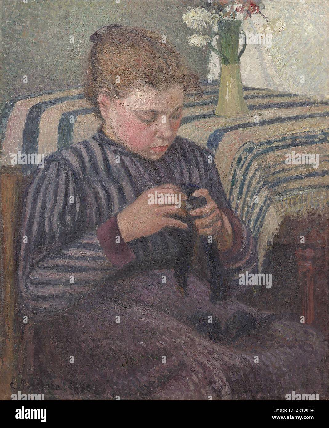 Donna Mending Data: 1895 artista: Camille Pissarro Francese, 1830-1903 Foto Stock