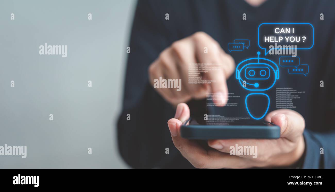 Conversazione di chatbot ai tecnologia di intelligenza artificiale online customer service.chatbot digitale, applicazione robot, OpenAI generate. tec. Futuristico Foto Stock