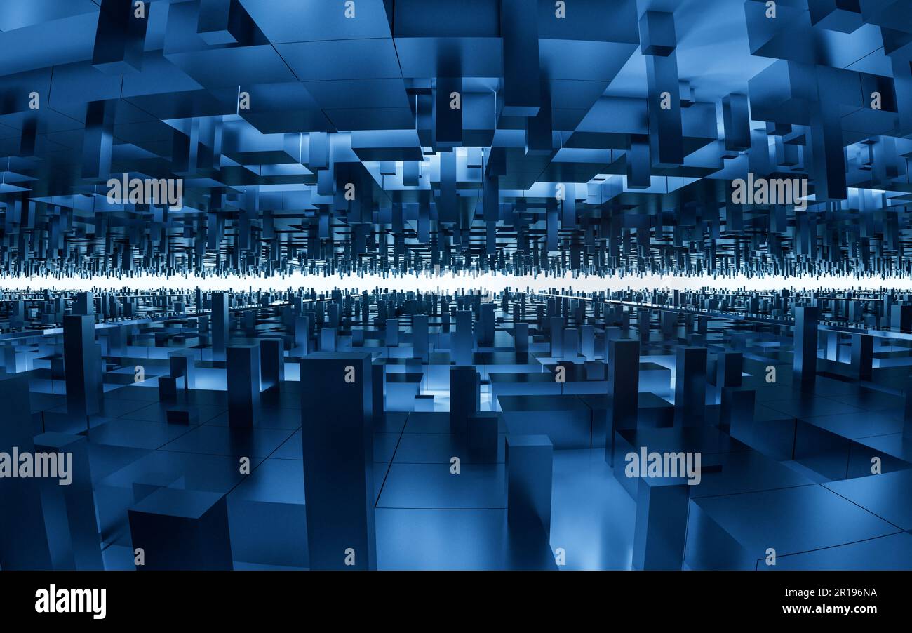 Cubi digitali con sfondo cyberspazio, rendering 3D. Disegno digitale. Foto Stock