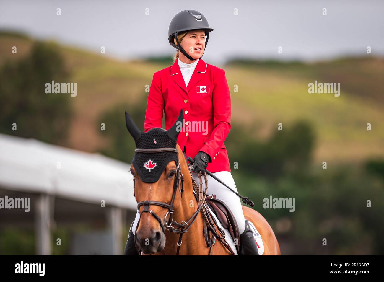 Il pilota del team Canada Jacqueline Steffens-Daly partecipa alla Coppa delle nazioni FEI 2023 a San Juan Capistrano, USA, il 11 maggio 2023. Foto Stock