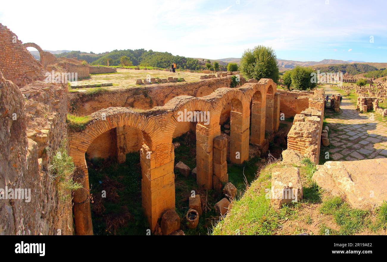 Rovine romane di Djemila, Algeria. Thermae (impianti di balneazione) Foto Stock