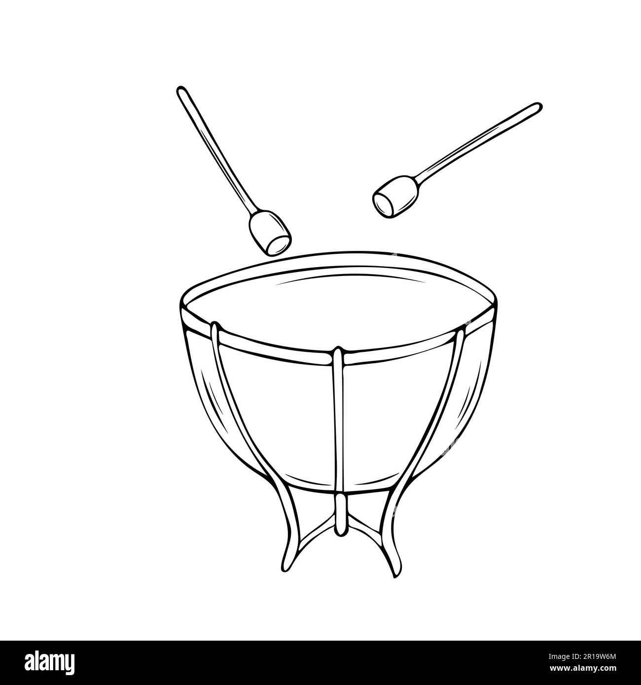 Illustrazione vettoriale di un tamburo timpani. Strumenti musicali classici. Oggetti isolati. Sfondo bianco. Illustrazione Vettoriale