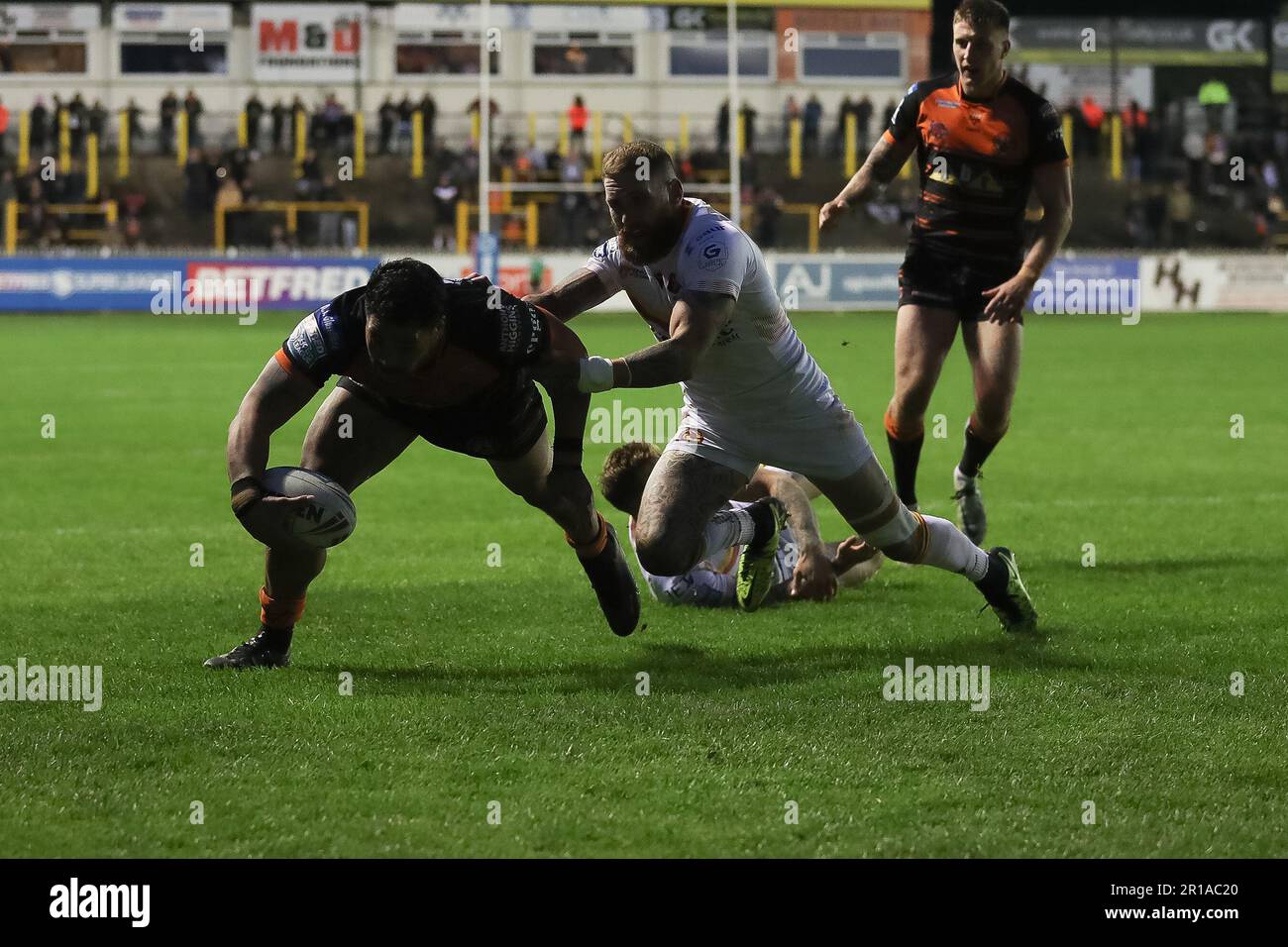 Castleford, Regno Unito. 12th maggio, 2023. Prova Castleford Tigers*** durante la partita della Betfred Super League tra Castleford e i draghi catalani alla Mend-A-Hose Jungle di Castleford, Regno Unito, il 12 maggio 2023. Foto di Simon Hall. Solo per uso editoriale, licenza richiesta per uso commerciale. Non è utilizzabile nelle scommesse, nei giochi o nelle pubblicazioni di un singolo club/campionato/giocatore. Credit: UK Sports Pics Ltd/Alamy Live News Foto Stock