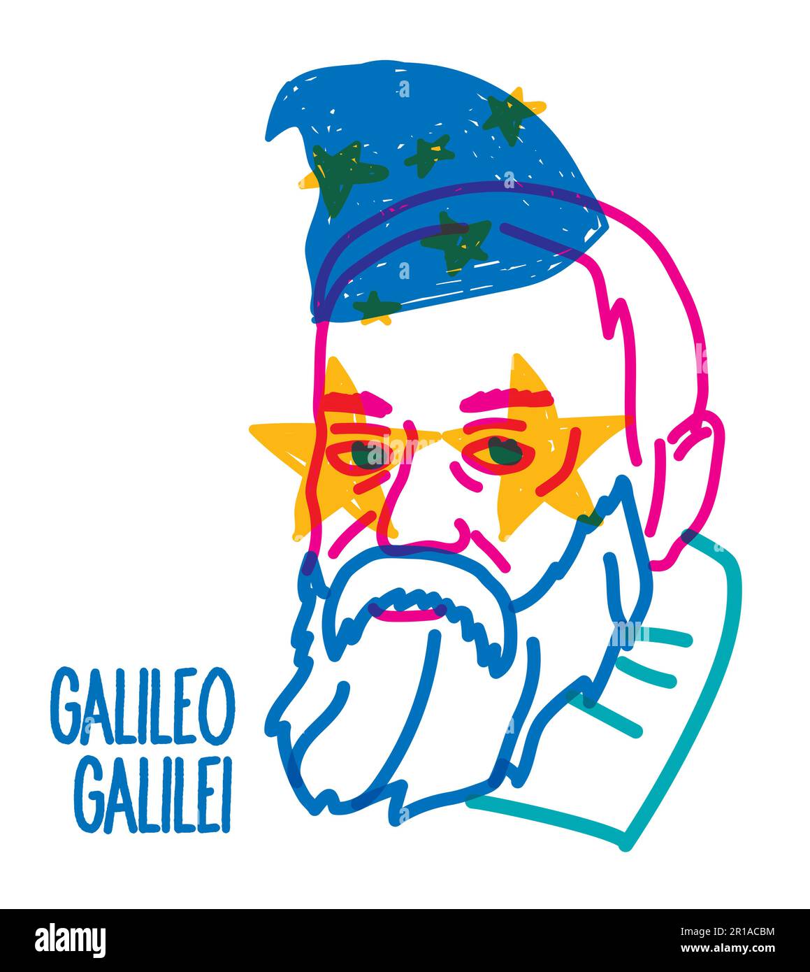 Galileo Galilei disegno vettoriale ritratto isolato Illustrazione Vettoriale