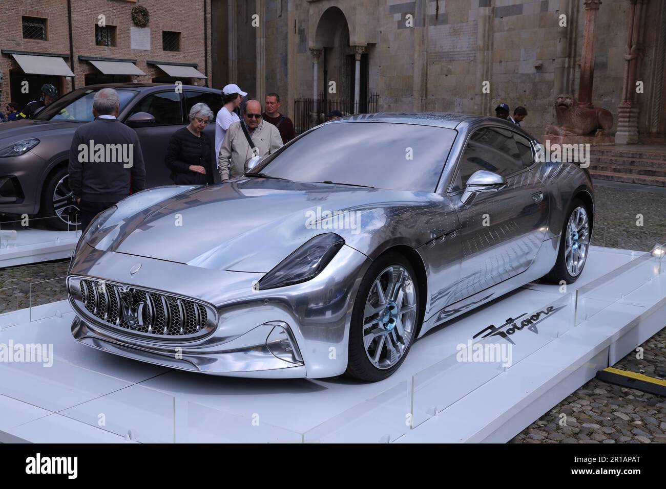 Modena, 12 2023 maggio, Maserati GranTurismo Folgore, supersportiva elettrica sperimentale in alluminio, esposizione pubblica Motor Valley 2023 in Foto Stock