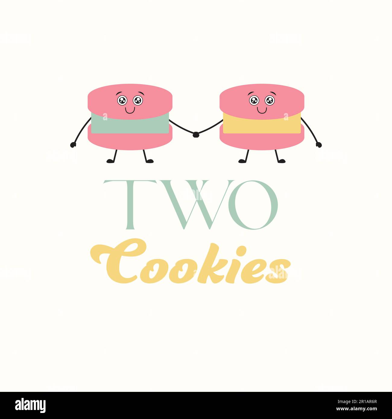 Due cookie vettoriali logo design. Cartoon illustrazione cuoca. Modello astratto del logo dei dolci. Illustrazione Vettoriale