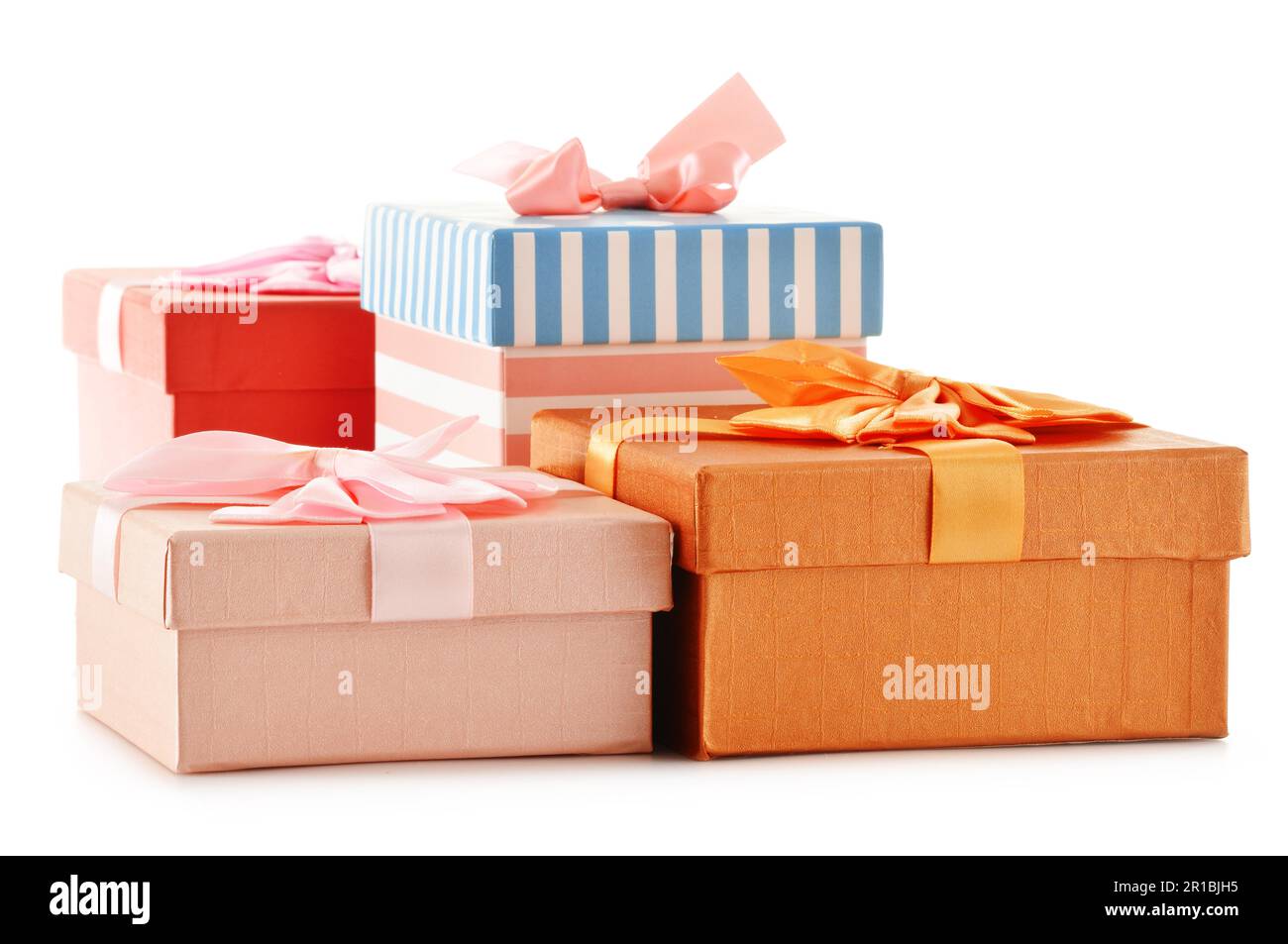 Confezioni regalo isolato su sfondo bianco Foto Stock