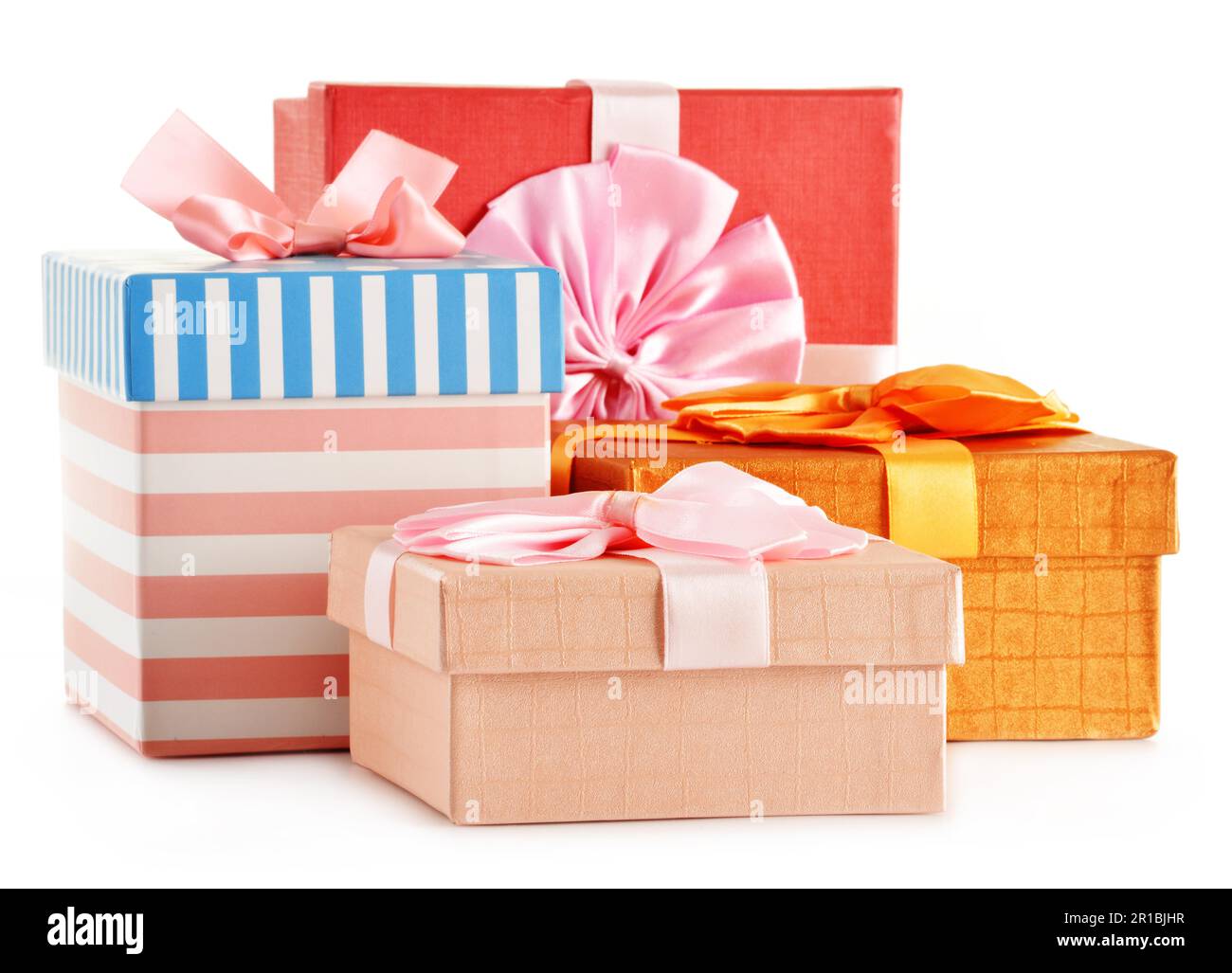 Confezioni regalo isolato su sfondo bianco Foto Stock