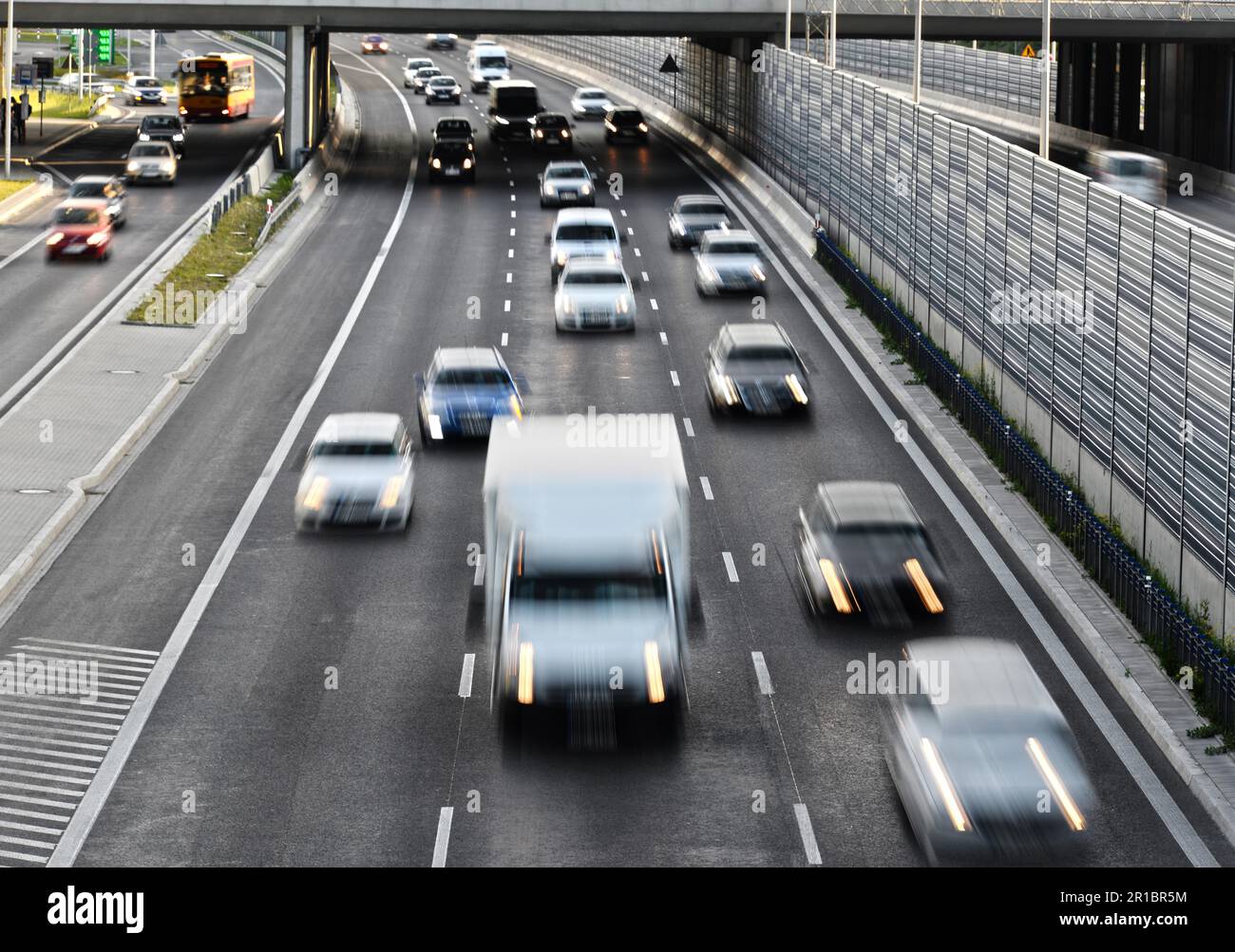 Sei corsie di accesso controllato in autostrada in Polonia Foto Stock