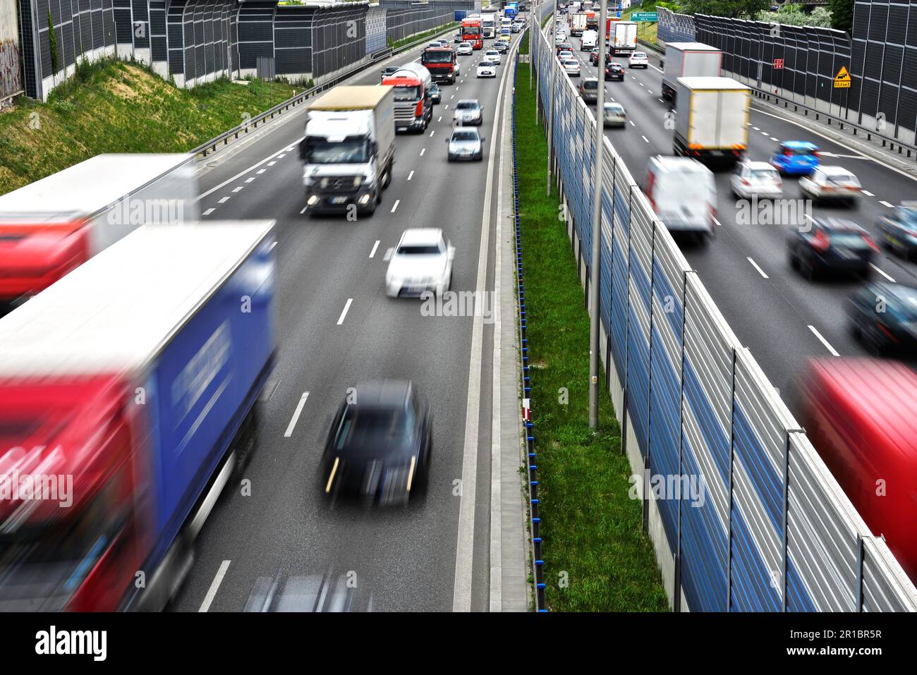 Sei corsie di accesso controllato in autostrada in Polonia Foto Stock