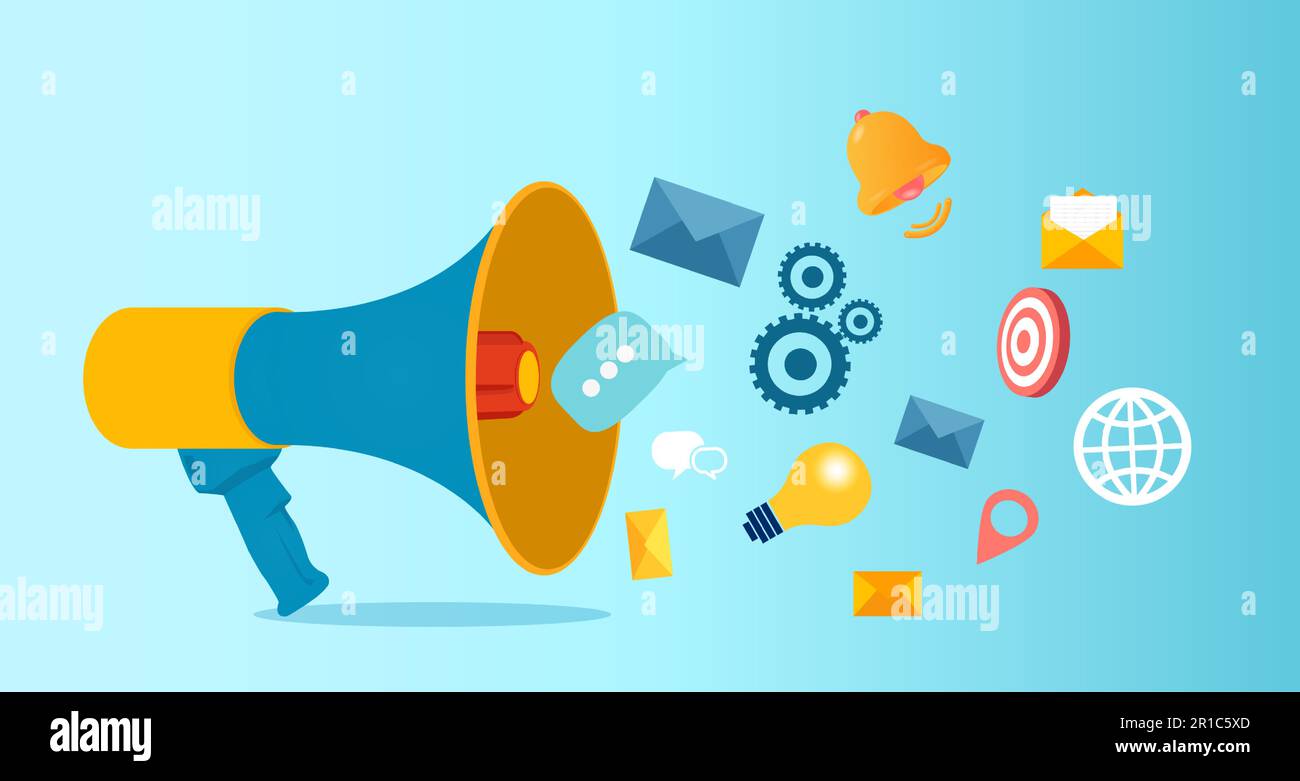 Concetto di marketing e comunicazione sui social media Illustrazione Vettoriale