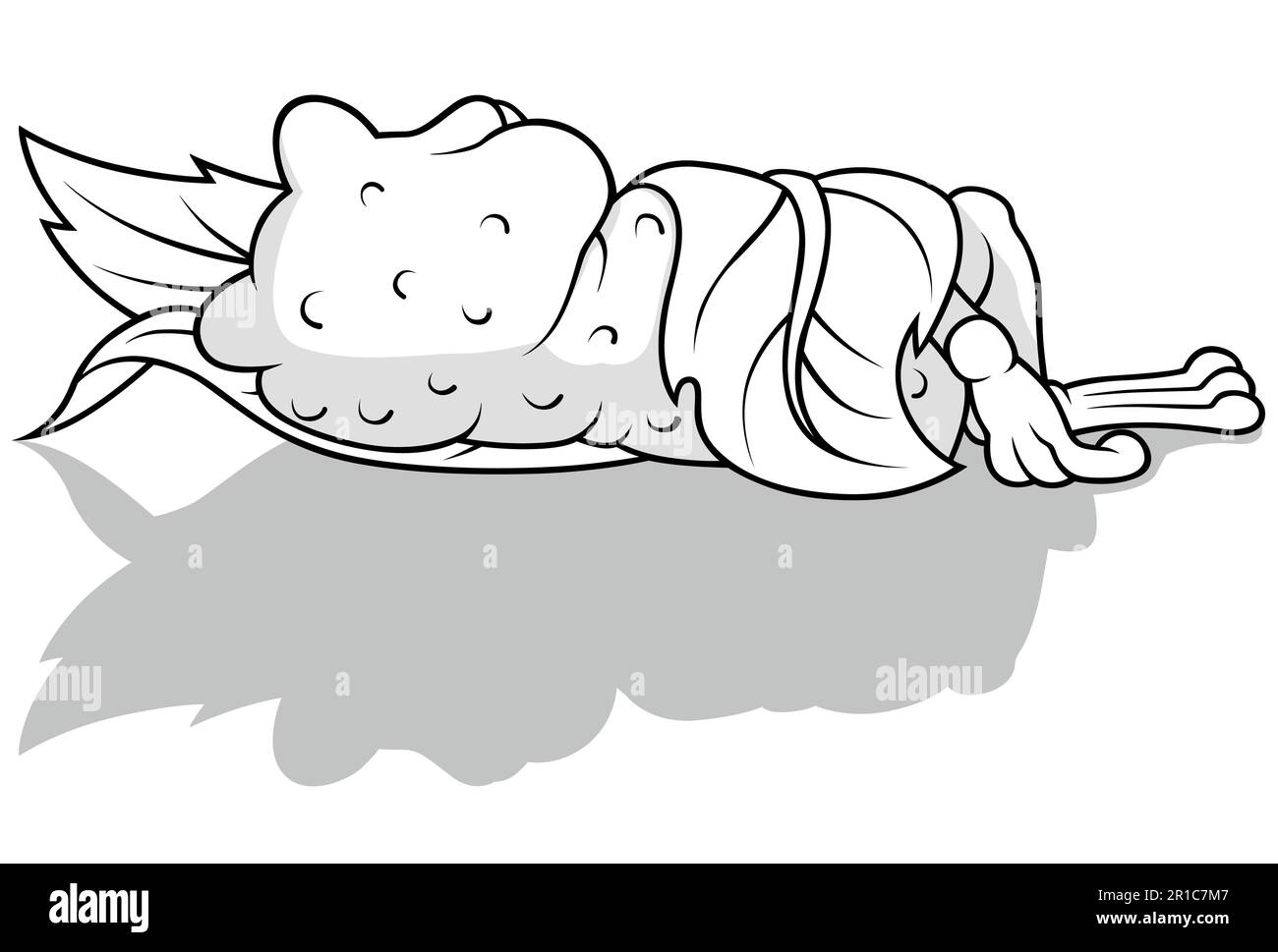 Disegno di una rana dormiente avvolta in una foglia Illustrazione Vettoriale