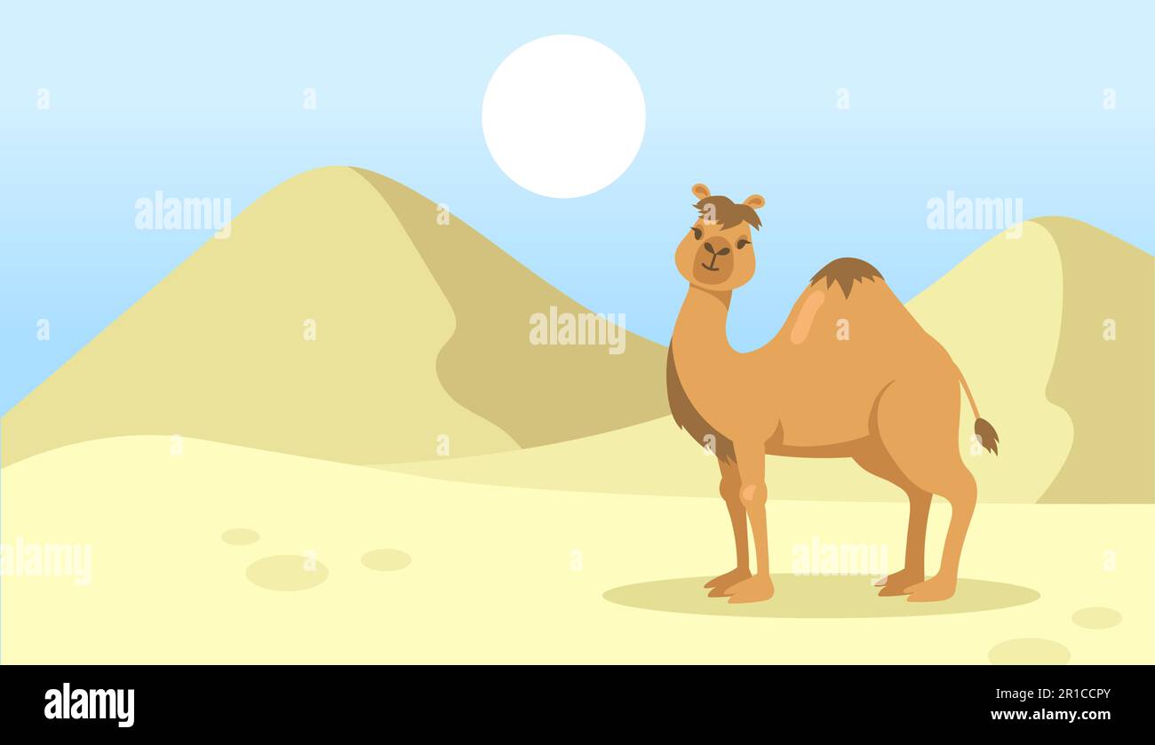 Carino un cammello gobba camminare nel deserto Illustrazione Vettoriale