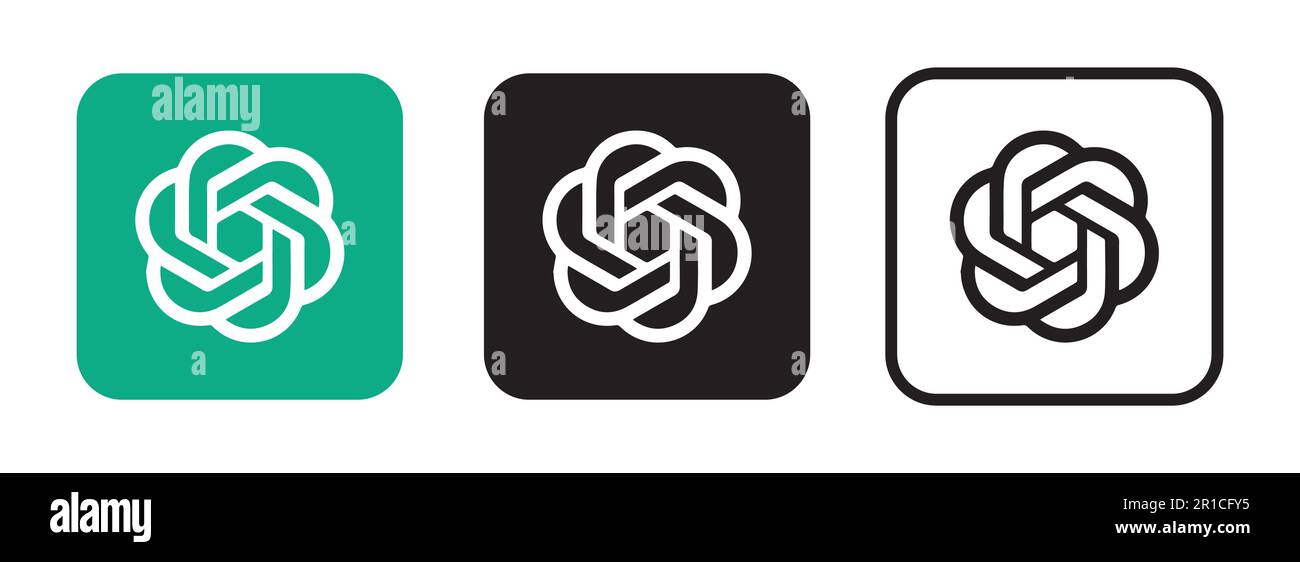 Impostare il logo nero ChatGPT su sfondo bianco. Illustrazione vettoriale Illustrazione Vettoriale