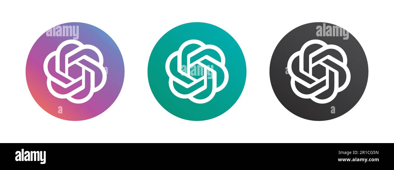 Impostare il logo nero ChatGPT su sfondo bianco. Illustrazione vettoriale Illustrazione Vettoriale