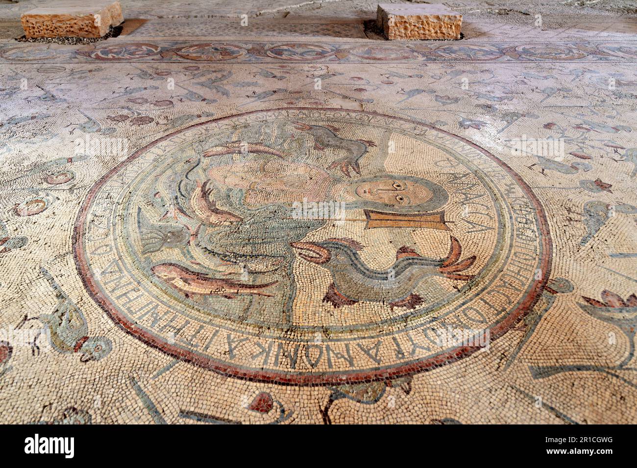 Giordania. Mosaici nella Chiesa degli Apostoli di Madaba Foto Stock