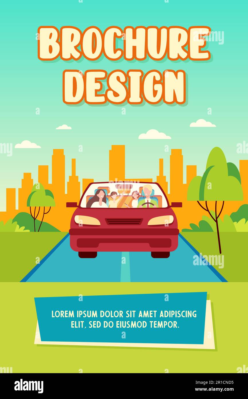 Felice coppia di famiglia e due bambini in auto Illustrazione Vettoriale