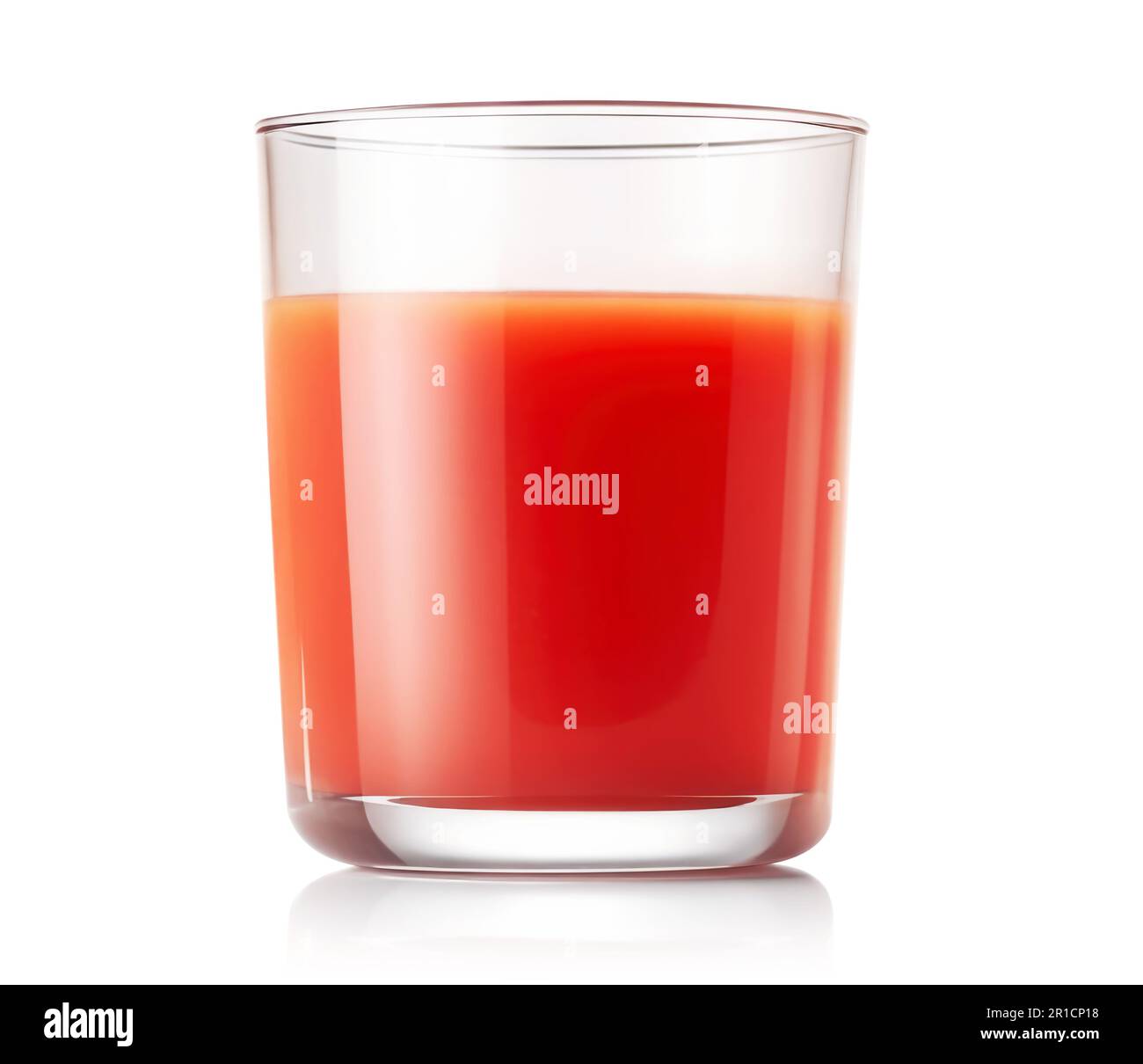 Un bicchiere di succo di pomodoro isolato su sfondo bianco Foto Stock