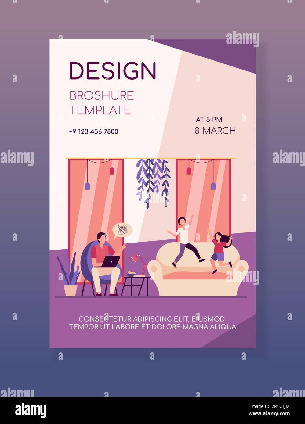 I bambini attivi che guidano pazzo hanno rovesciato il padre freelancer Illustrazione Vettoriale