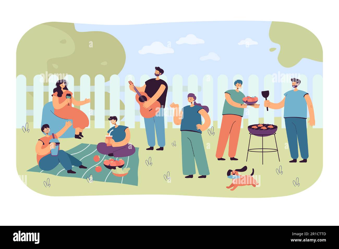 Personaggi dei fumetti che si godono bbq party Illustrazione Vettoriale