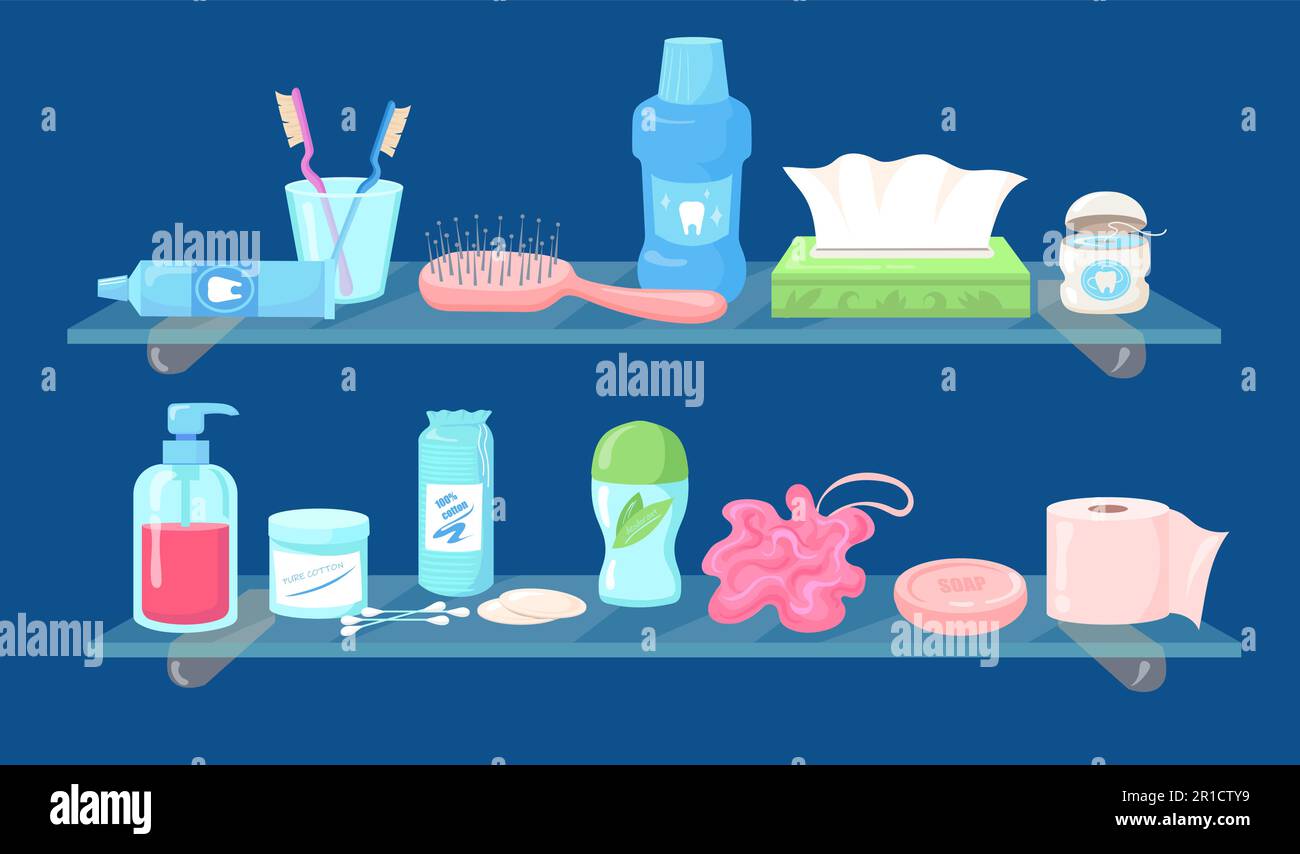 Set di cartoni animati per la cura dell'igiene illustrazione a vettore piatto Illustrazione Vettoriale