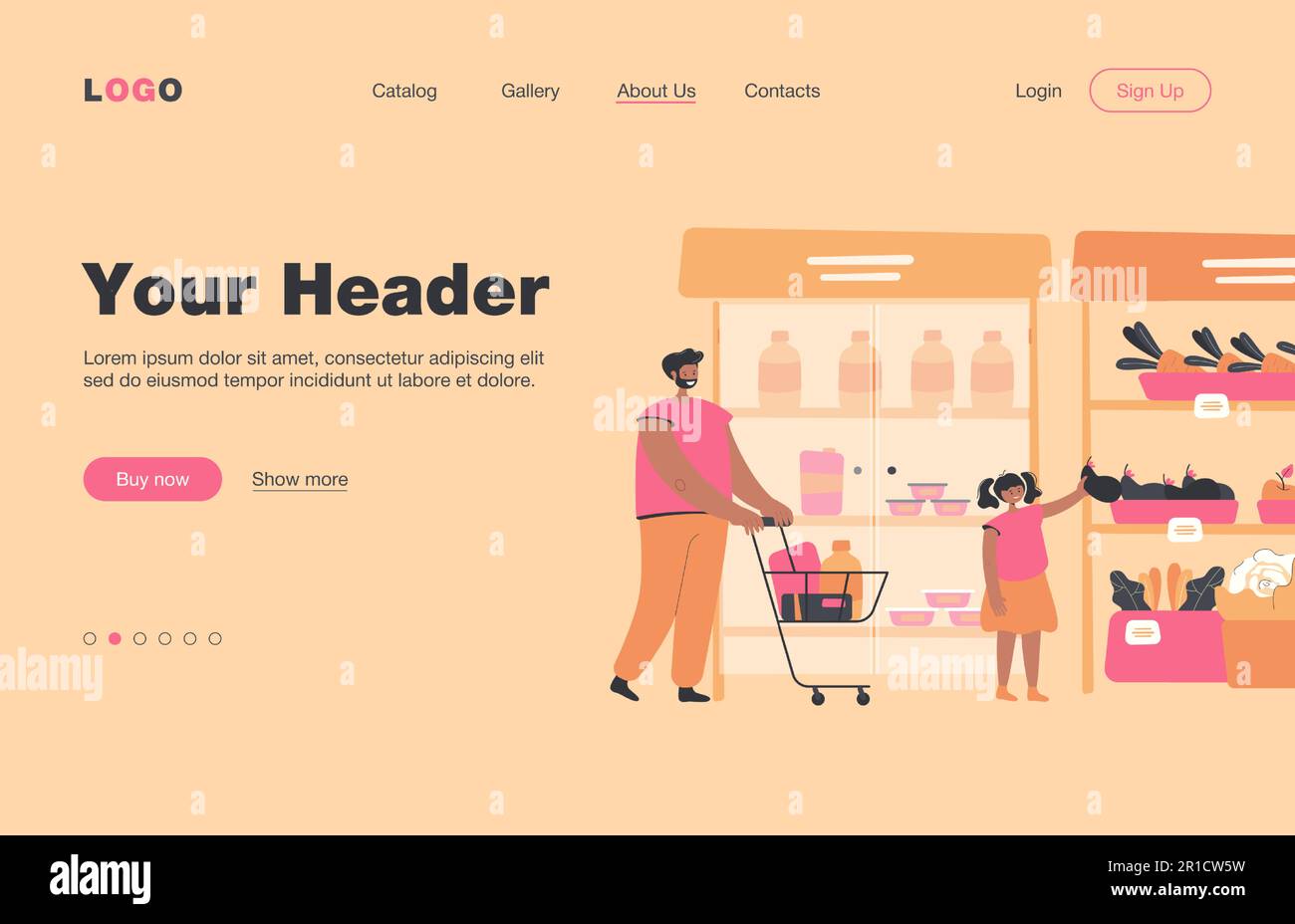 Buon padre e figlia che comprano cibo nel supermercato Illustrazione Vettoriale