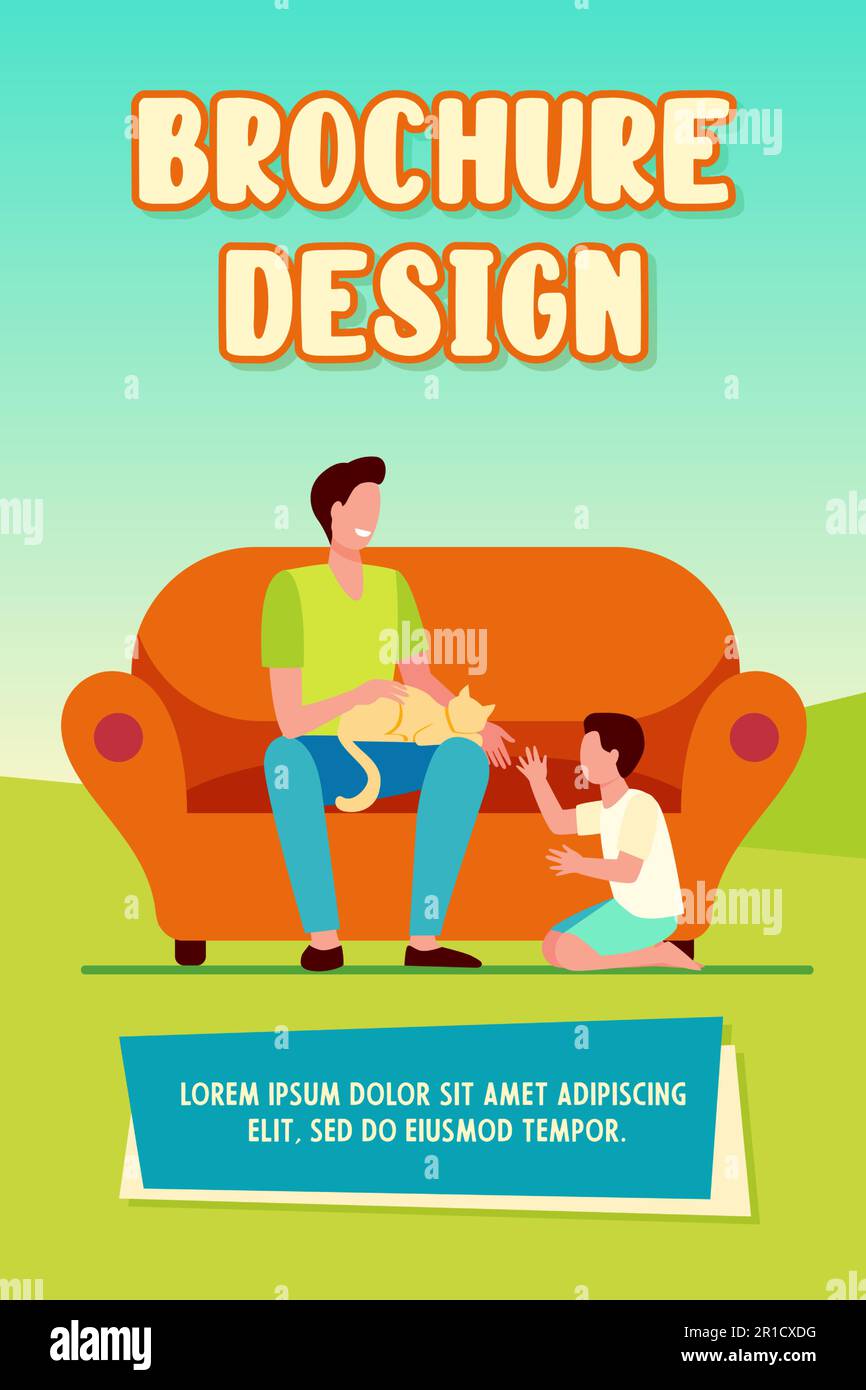 Buon papà con figlio e gatto a casa Illustrazione Vettoriale