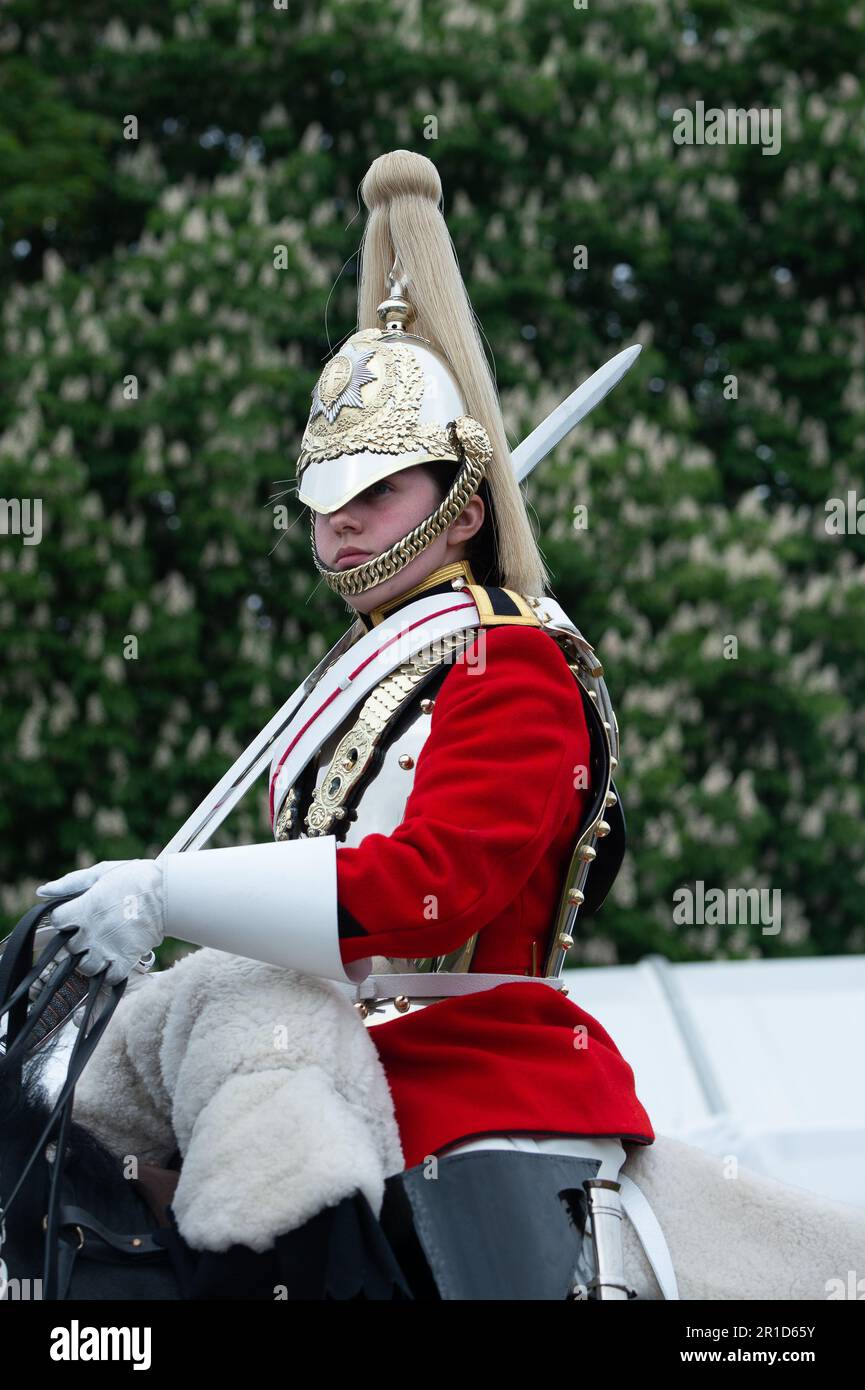 Windsor, Berkshire, Regno Unito. 13th maggio, 2023. Edward, il Duca di Edimburgo ha presentato oggi la Household Cavalry Best ha girato Trooper al Royal Windsor Horse Show. Il Duca di Edimburgo è ora il presidente del Royal Windsor Horse Show. Il Trooper migliore risultato è stato vinto da Trooper Brook dalle guardie di vita. Si è unita alla Cavalleria domestica durante la pandemia di Covid-19 avendo un amore per gli animali. Possiede i suoi cavalli dove vive sull'isola di Wight. Credit: Maureen McLean/Alamy Live News Foto Stock