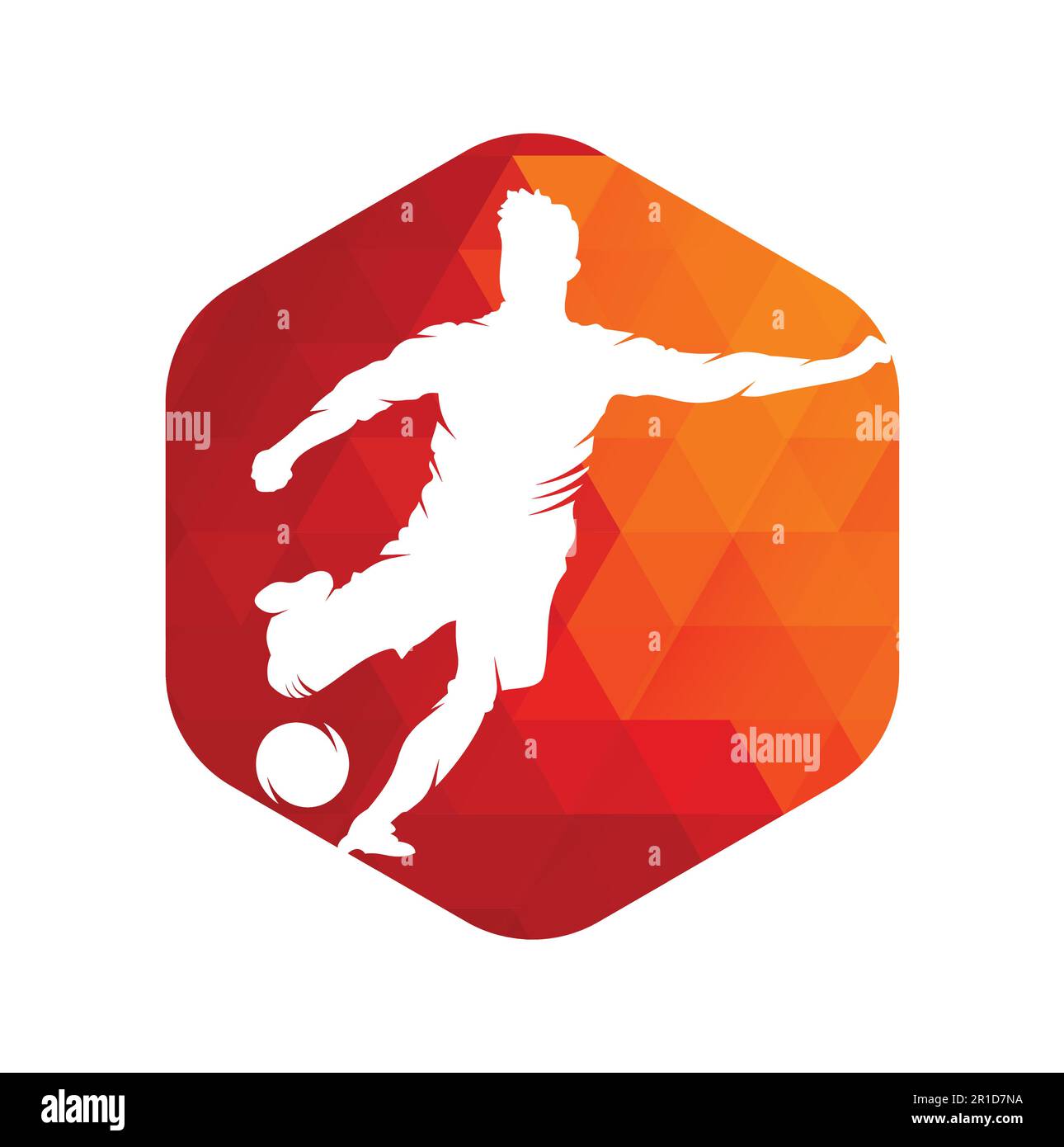 Design del logo Football and Football Player. Disegno dell'icona del vettore di logo della sfera di dribbling. Illustrazione Vettoriale