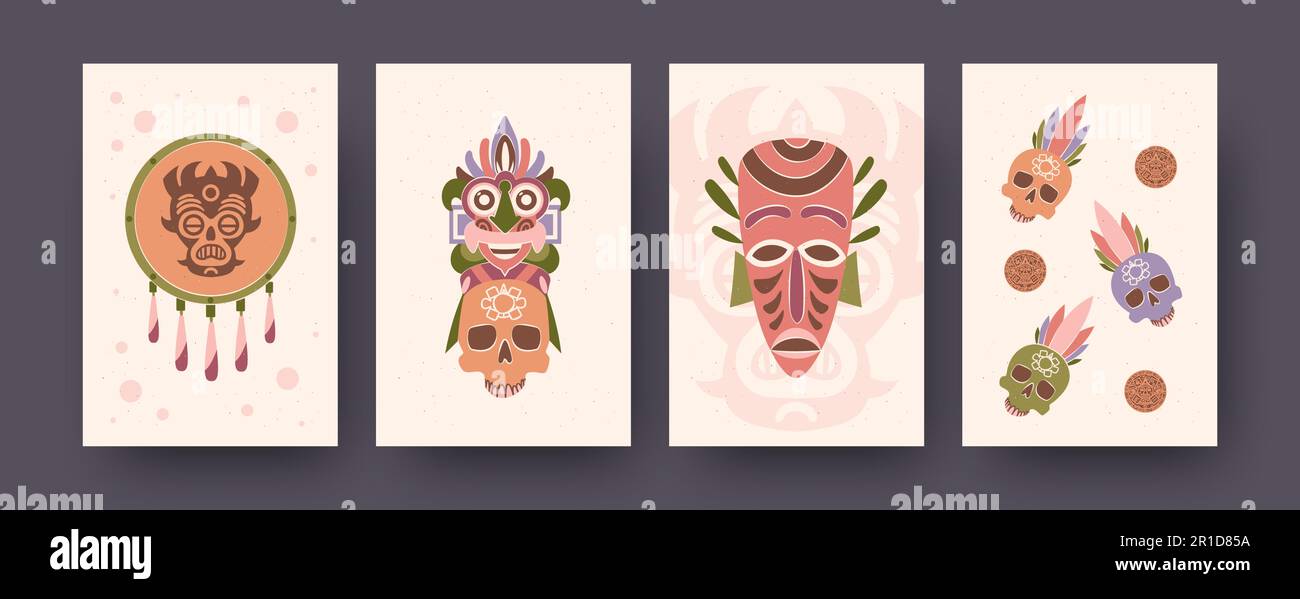 Colorata collezione di poster con elementi Maya Illustrazione Vettoriale