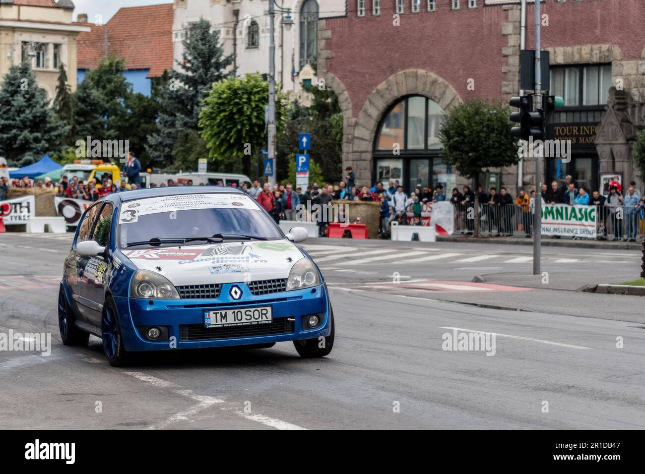 Marosvasarhely, Transilvania - 23 giugno 2018: Renault Clio RS si esibisce durante il Super Rally Trofeul Targu Mures. Foto Stock