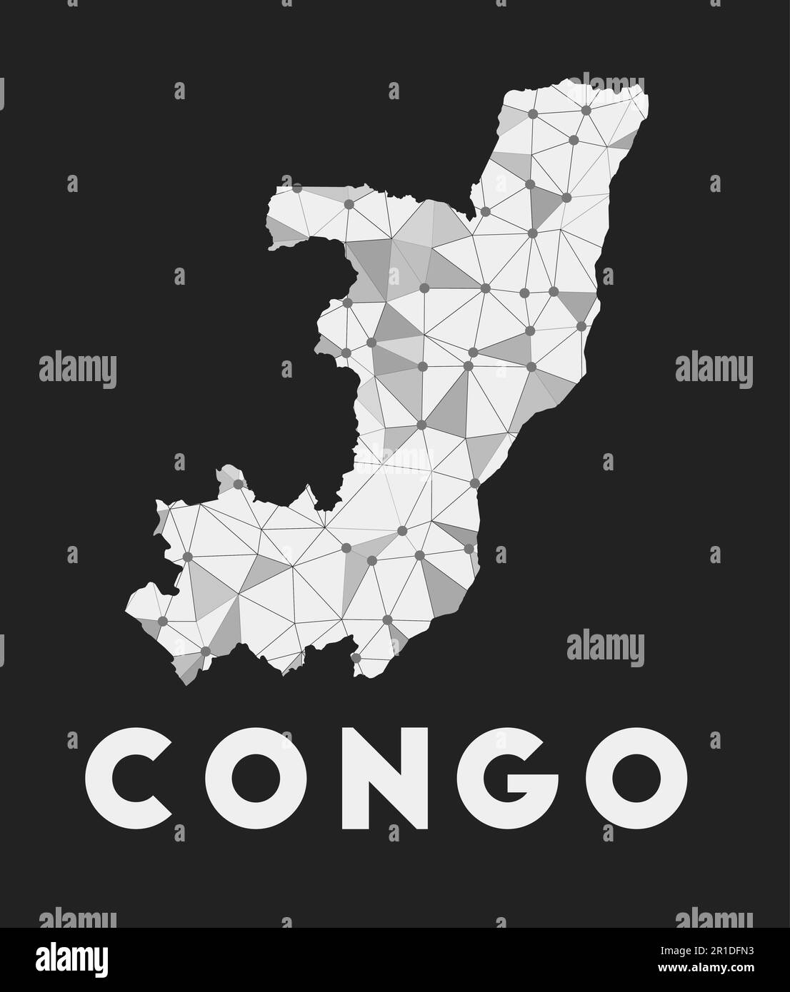 Congo - Mappa della rete di comunicazione del paese. Design geometrico alla moda in Congo su sfondo scuro. Illustrazione Vettoriale