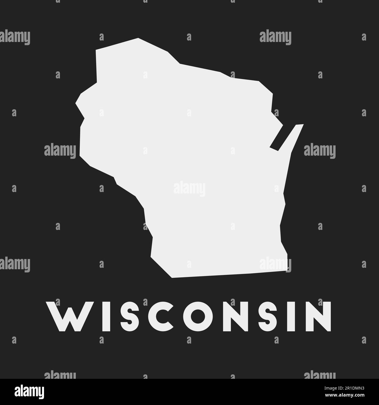 Icona Wisconsin. Mappa di stato DEGLI STATI UNITI su sfondo scuro. Elegante mappa del Wisconsin con il nome dello stato degli Stati Uniti. Illustrazione vettoriale. Illustrazione Vettoriale