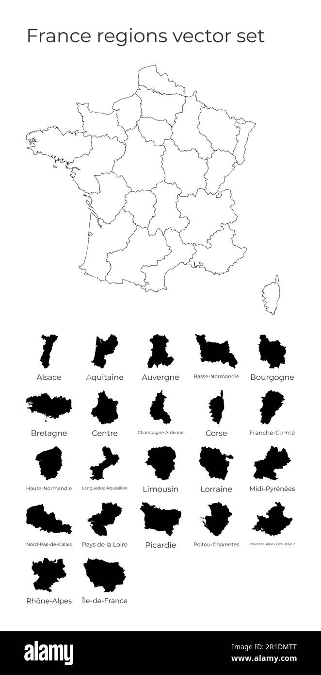 Mappa della Francia con forme delle regioni. Mappa vettoriale vuota del paese con regioni. Confini del paese per la vostra infografica. Illustrazione vettoriale. Illustrazione Vettoriale