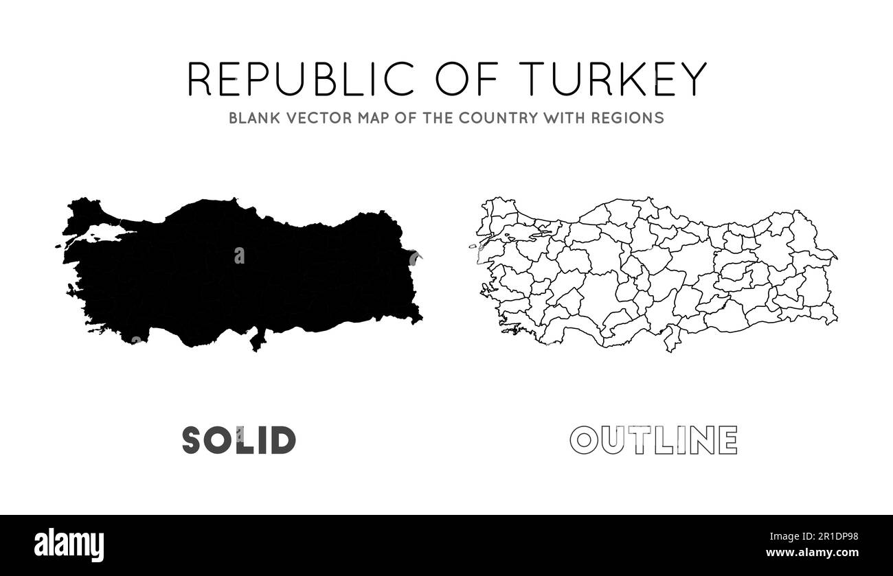 Mappa della Turchia. Mappa vettoriale vuota del Paese con le regioni. Confini della Turchia per la vostra infografica. Illustrazione vettoriale. Illustrazione Vettoriale