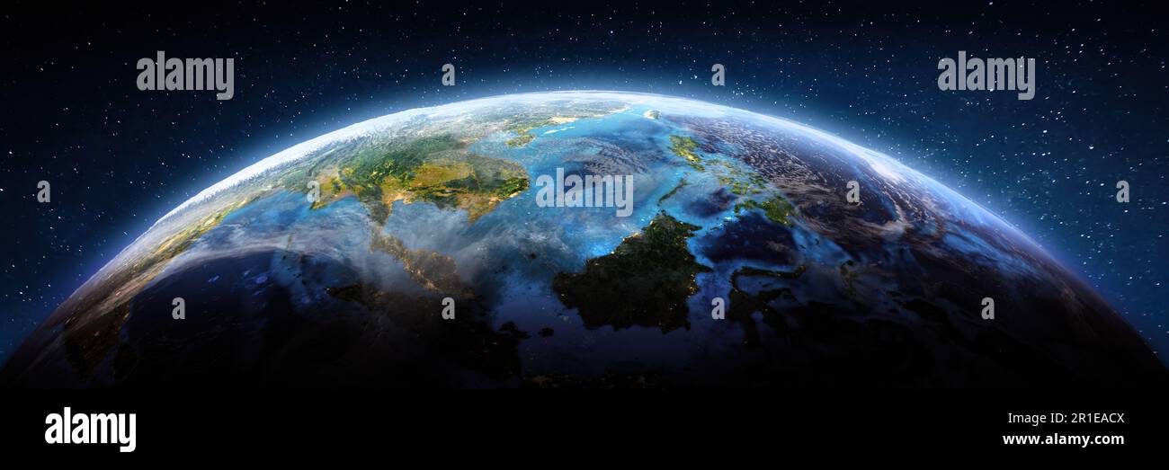 Vista aerea del sud-est asiatico. Elementi di questa immagine forniti dalla NASA. rendering 3d Foto Stock