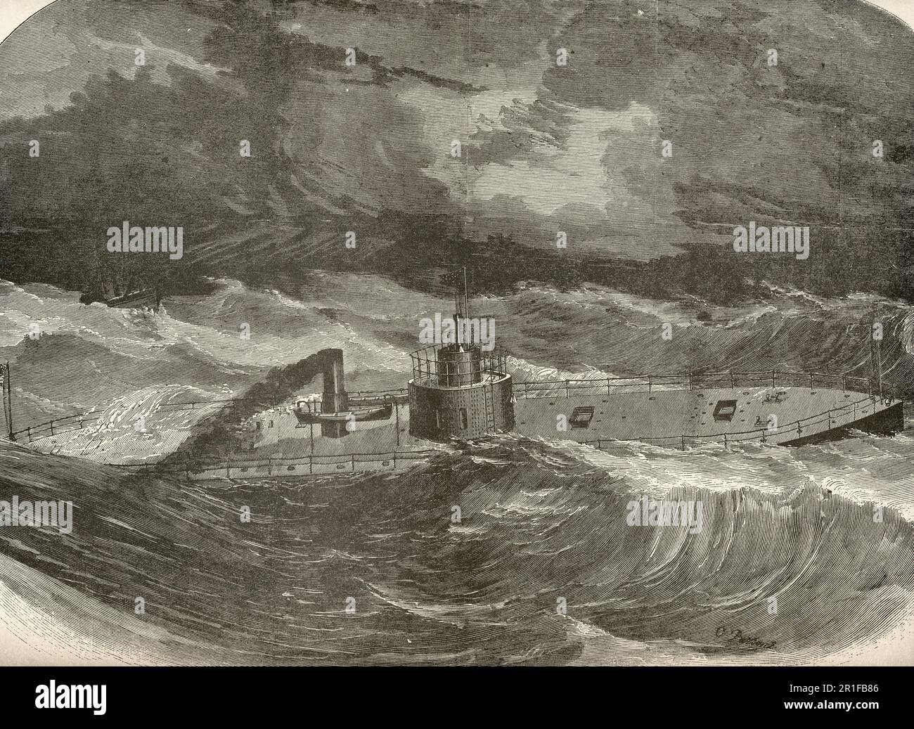 Gli Stati Uniti Ironclad Passaic come appare in mare durante la guerra civile americana Foto Stock