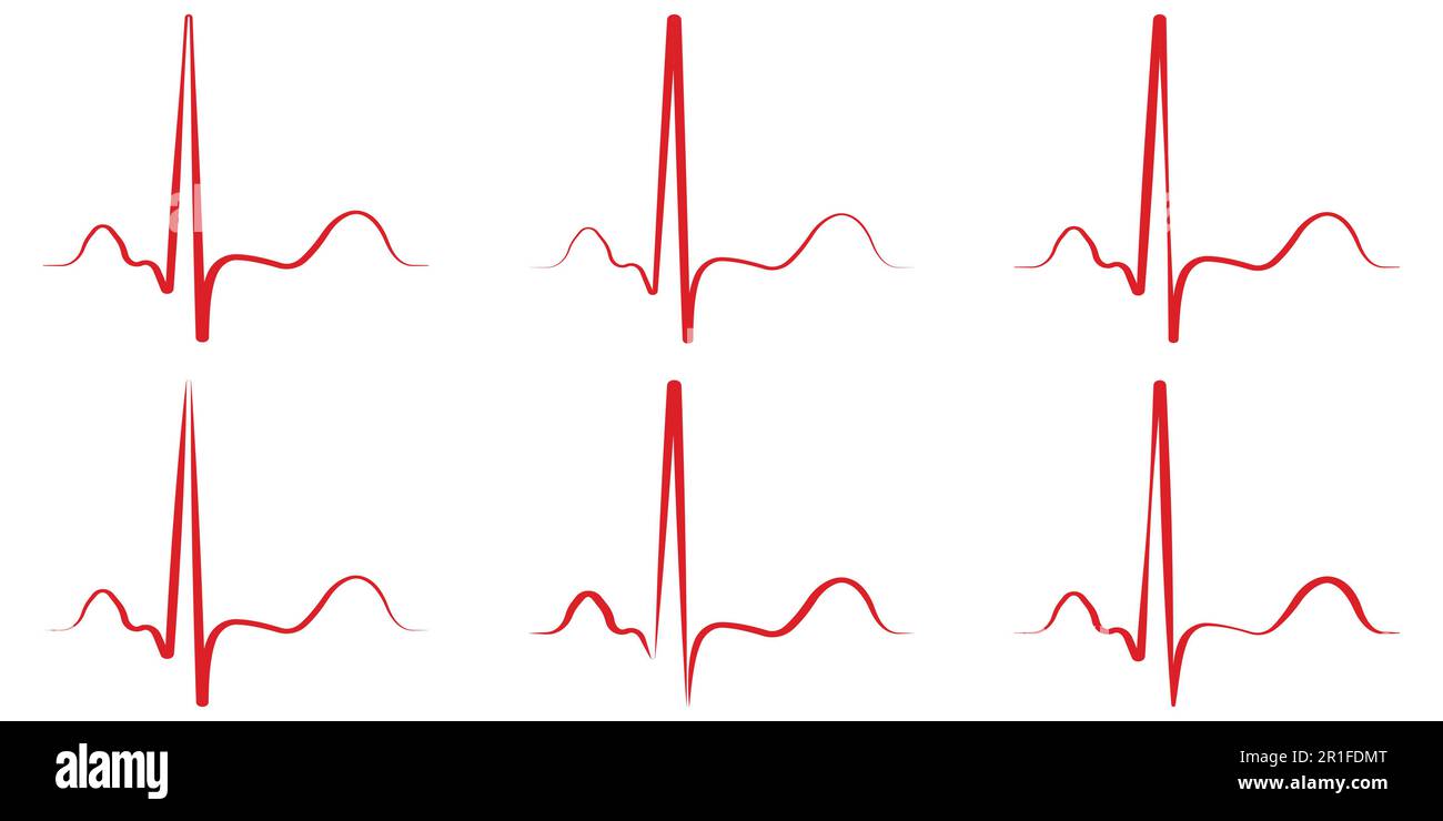 Impostare l'icona del battito cardiaco rosso disegnato a mano. Illustrazione vettoriale. Segno heartbeat in design piatto. Il simbolo del battito cardiaco cardio isolato Illustrazione Vettoriale