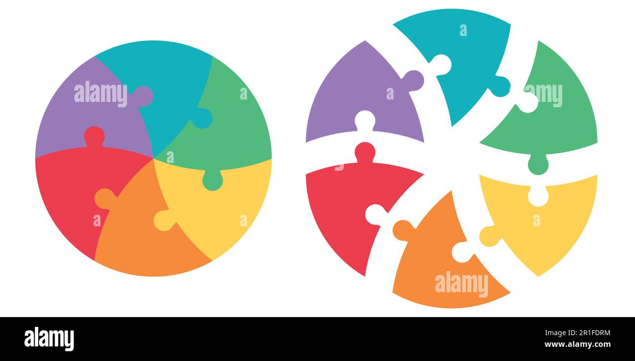 Puzzle rotondo di settori colorati triangolari, puzzle infografica modello vettore, puzzle cerchio frecce infografiche puzzle, diagramma ciclo, puzzle Illustrazione Vettoriale