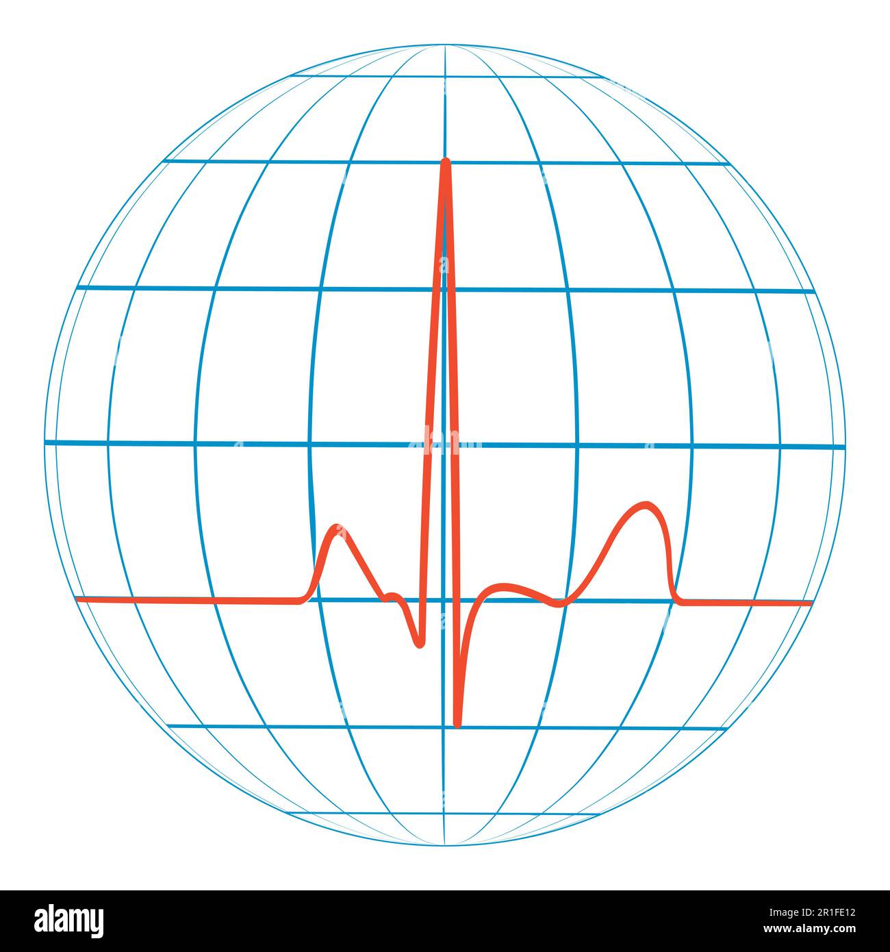 Cardio pianeta terra cuore impulso. Cardiogramma. Linea vettoriale dell'impulso con il pianeta Illustrazione Vettoriale