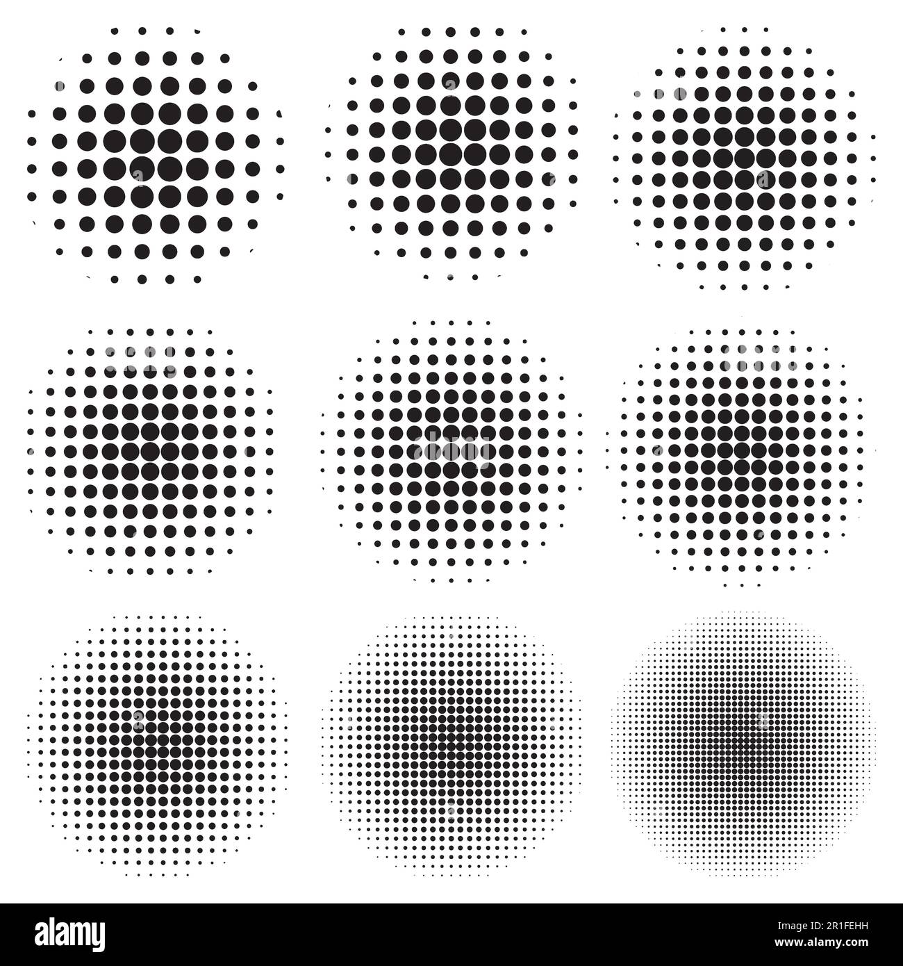 Impostare il motivo a mezzitoni effetto cerchio, vettore per creare un disegno pop art, fumetto stile raggi mezzitoni Illustrazione Vettoriale