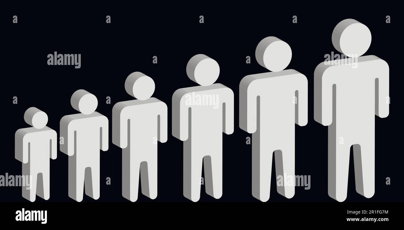 Set di icone umane 3D, evoluzione concettuale della crescita personale Illustrazione Vettoriale