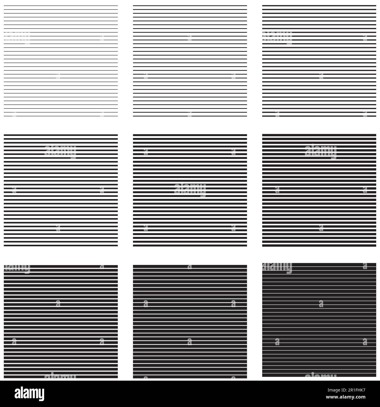 Impostare gli sfondi linee orizzontali e strisce con spessore e intensità diversi Illustrazione Vettoriale