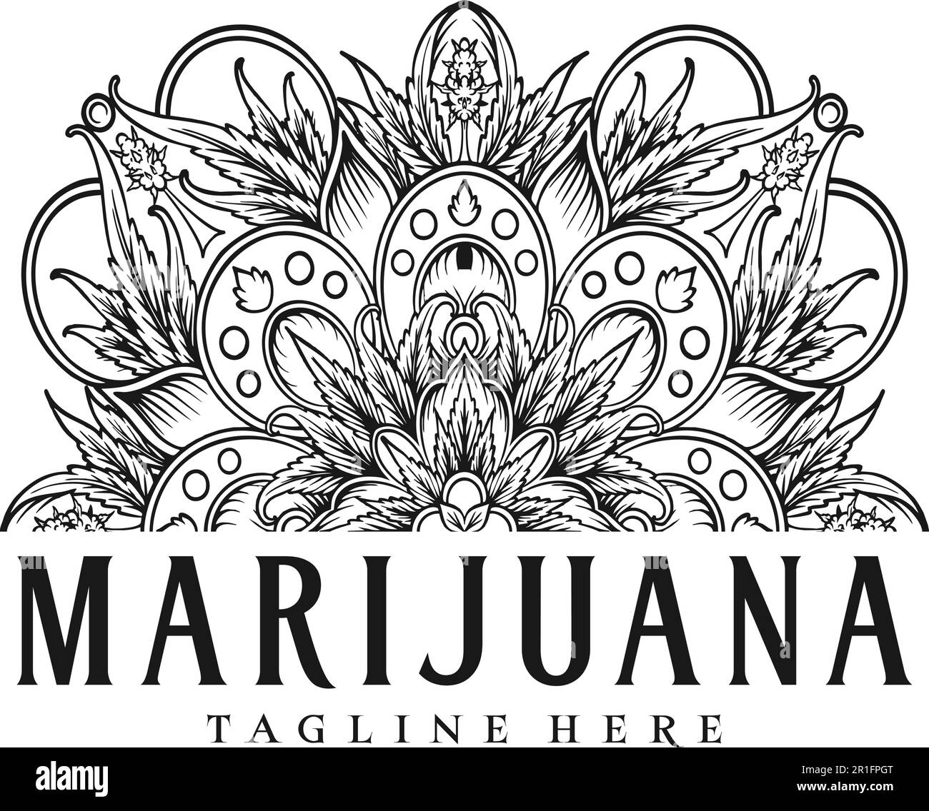 Mandala foglia di cannabis marijuana logo ornamento silhouette vettoriale illustrazioni per il tuo logo di lavoro, t-shirt merchandise, adesivi e disegni di etichette, pos Illustrazione Vettoriale